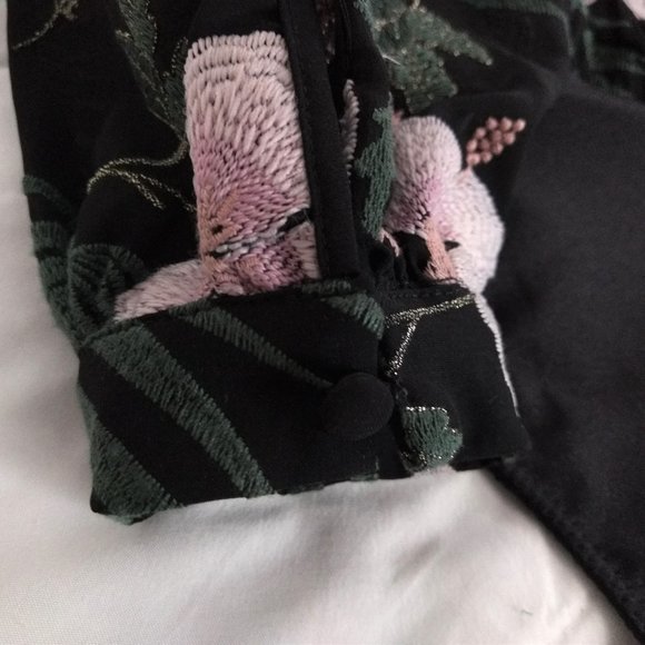 LOVERS & FRIENDS Laya Bodysuit XS‎ Black Pink Green Embroidered Long Sleeve - Picture 6 of 13